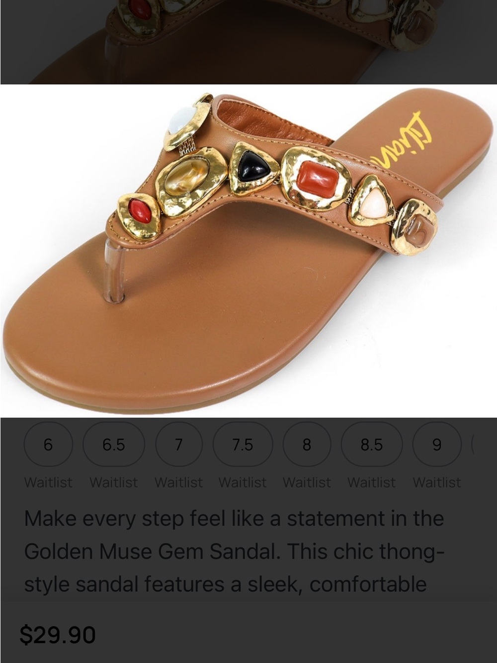 Embellished Brown Leather Thong Sandal with Multicolor Stones